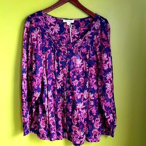 NWT BeachLunchLounge Boho Floral Semi-Sheer Peasant Blouse Size XL